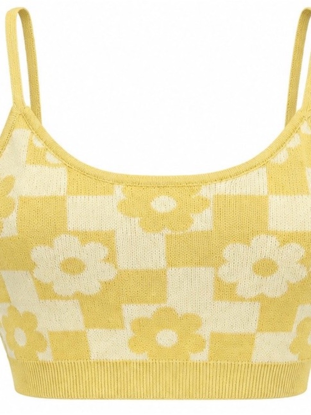 Y2K Retro Vintage Butter Yellow Daisy Checkered Crop Top